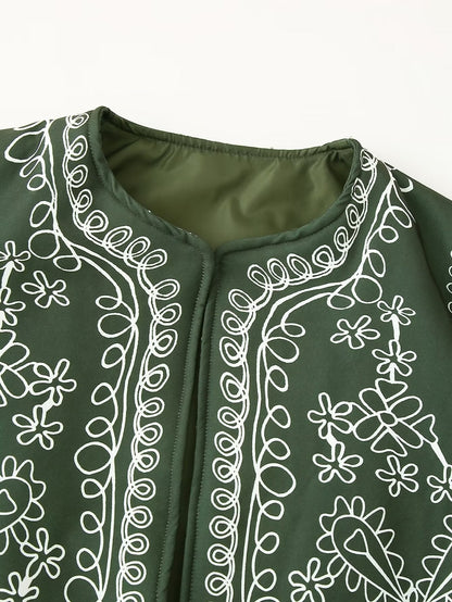 Soyut Baskılı Ceket Mini Etek Takım