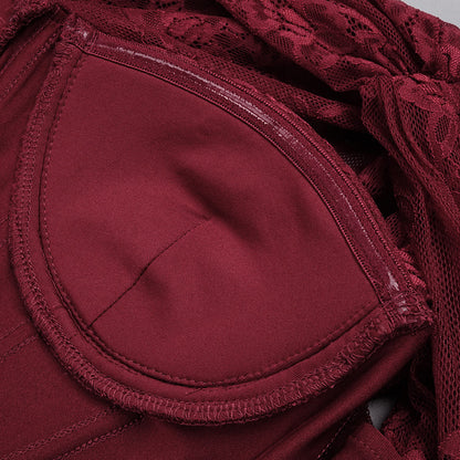Melisande Tek Omuz Maxi Elbise-Bordo