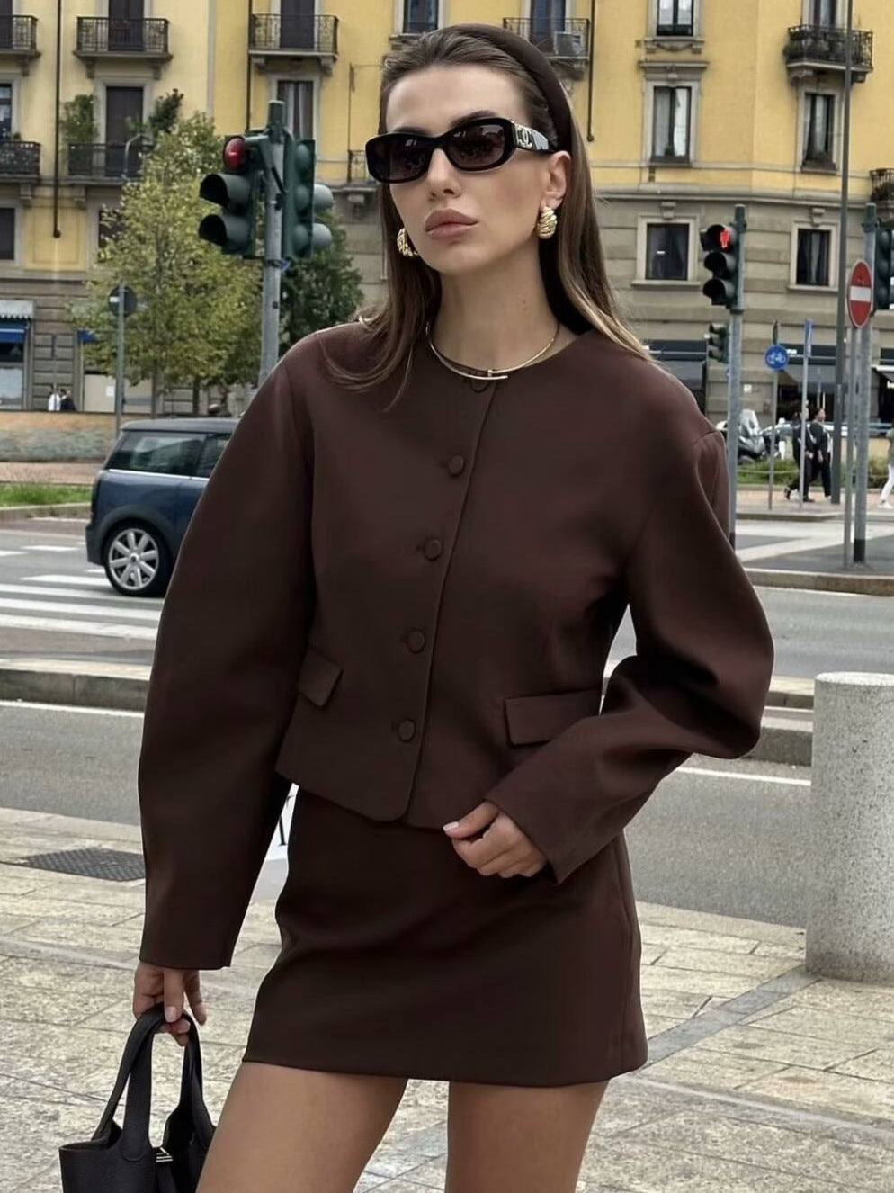 Celestia Minimal Düğmeli Ceket & Etek