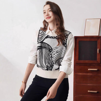 Sweter z kwiatowym wzorem, dzianinowy top i kamizelka