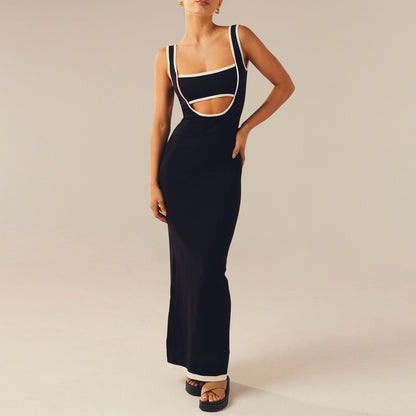 Kontrast Kesim Kesim Maxi Örme Elbise