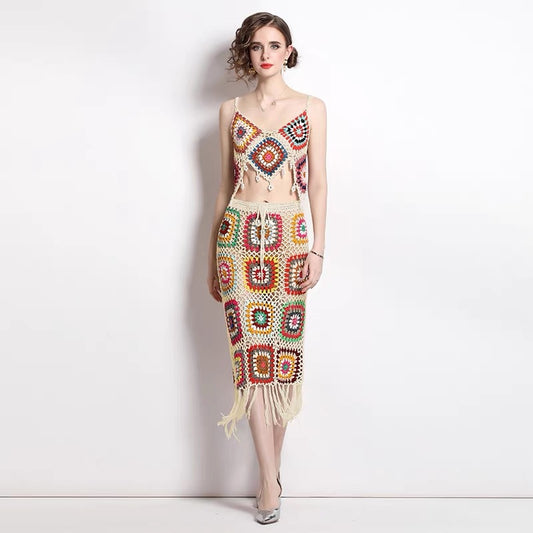Boho Chic Saçak Granny Kare Kroşe Örgü Pareo