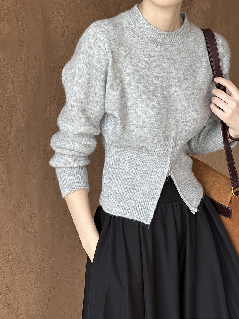 Yuvarlak Yaka Fermuarlı Tasarım Kazak