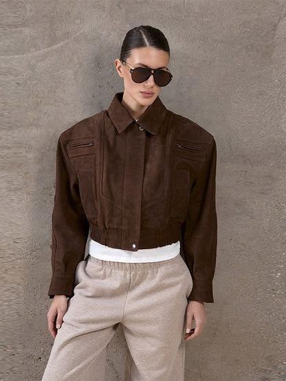 Cropped Süet Görünümlü Mont