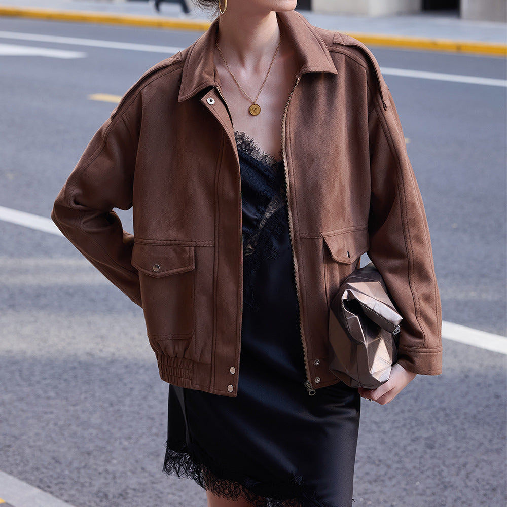 Cep Detaylı Kahverengi Süet Mont