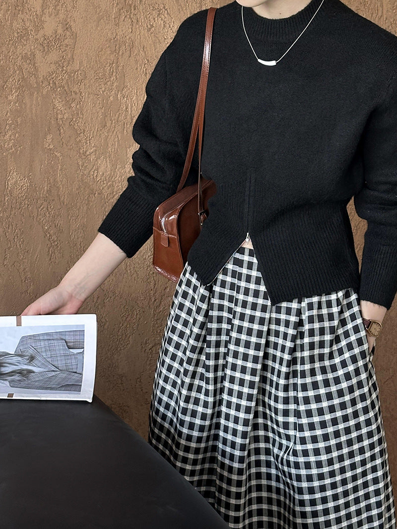 Yuvarlak Yaka Fermuarlı Tasarım Kazak