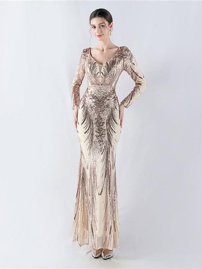 Runa V Yaka Sırtı Açık Maxi Elbise