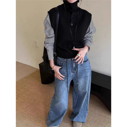 Sweter z kołnierzykiem w blokach kolorów