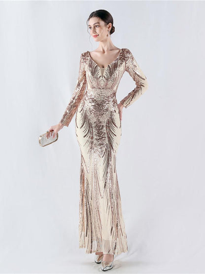 Runa V Yaka Sırtı Açık Maxi Elbise