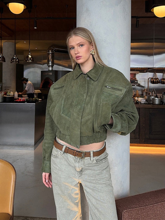 Cropped Süet Görünümlü Mont