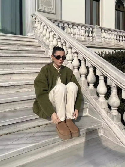 Mazarine Oversize Gri Yün Görünümlü Kaban