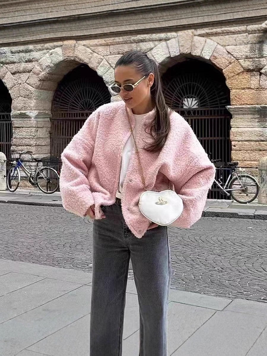 Viveka Oversize Pembe Peluş Mont