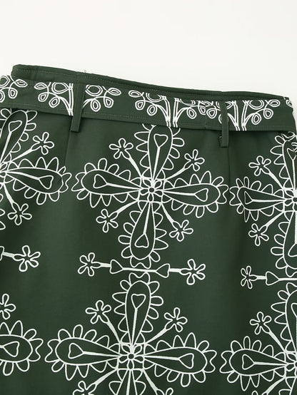 Soyut Baskılı Ceket Mini Etek Takım