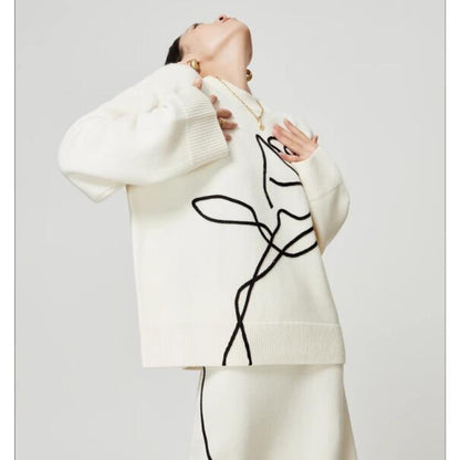 Sweter z dzianiny w kwiaty