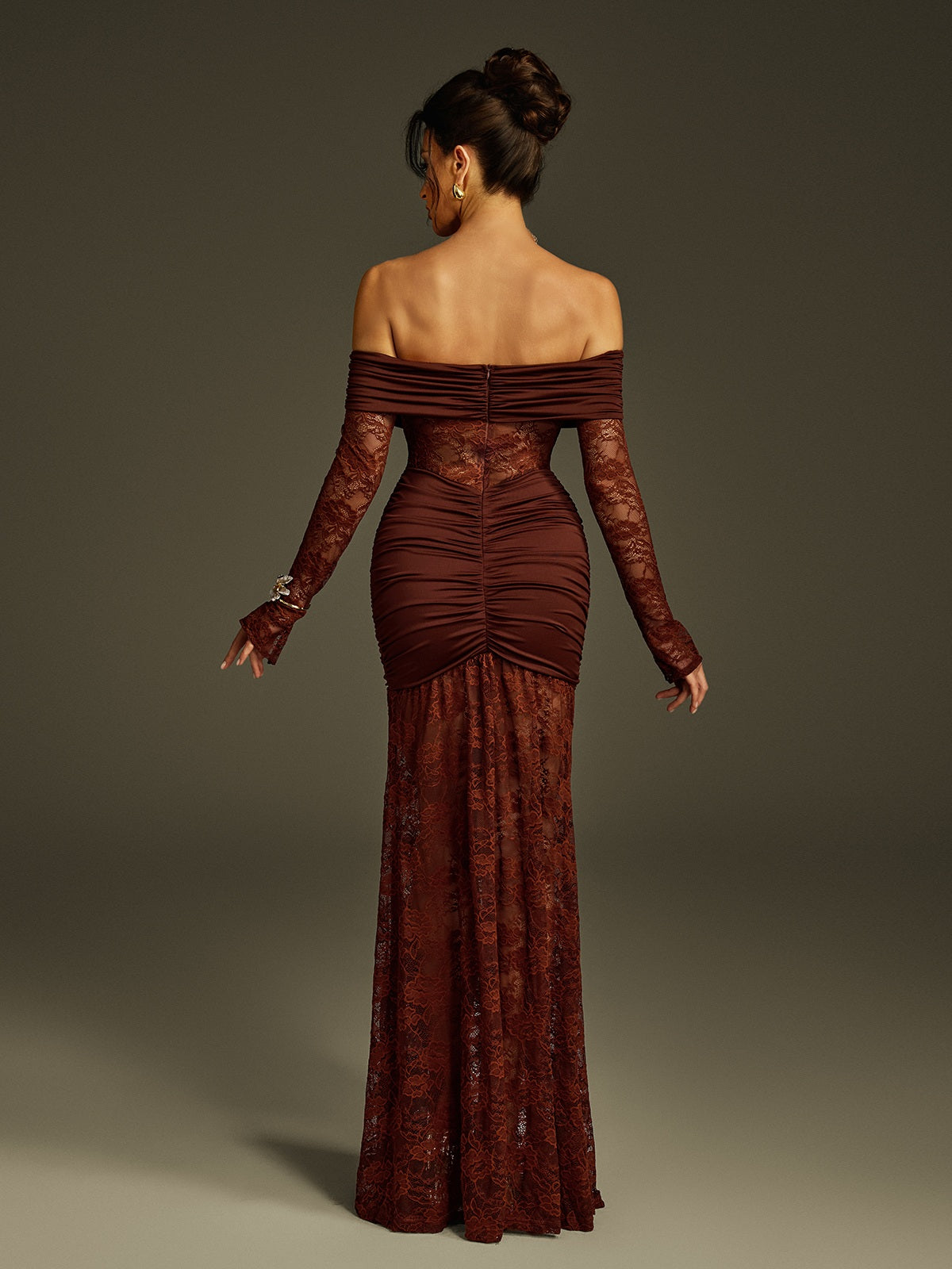 Poseidon Omuzsuz Dantel Maxi Elbise