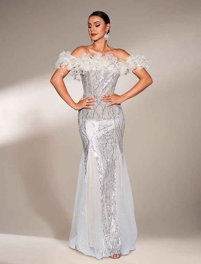 Linnea Omuzları Açık Aplike Maxi Elbise