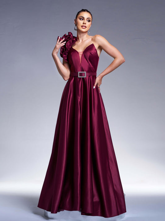 Raisa Çiçek Desenli Tek Omuzlu Maxi Elbise