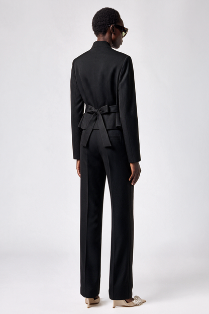 Ropalsa Büzgülü Düğmeli Blazer - Siyah