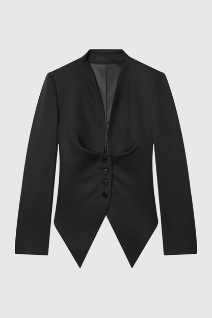Ropalsa Büzgülü Düğmeli Blazer - Siyah