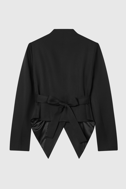 Ropalsa Büzgülü Düğmeli Blazer - Siyah
