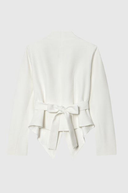 Ropalsa Büzgülü Düğmeli Blazer - Beyaz
