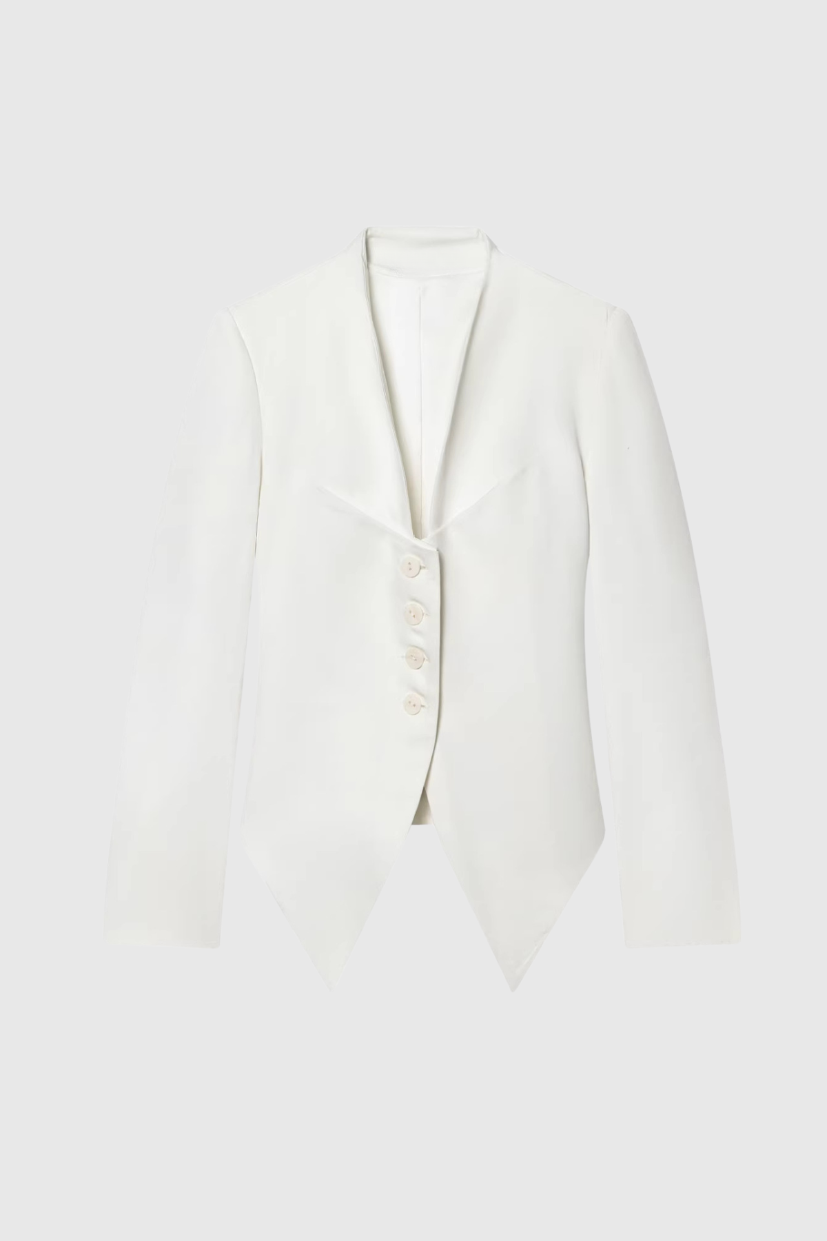 Ropalsa Büzgülü Düğmeli Blazer - Beyaz