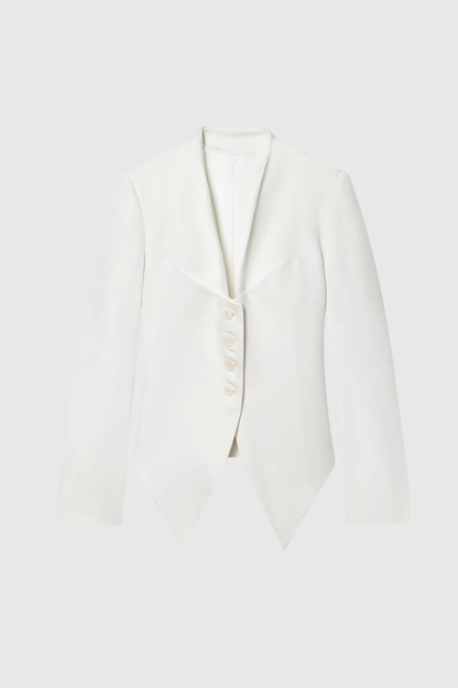Ropalsa Büzgülü Düğmeli Blazer - Beyaz