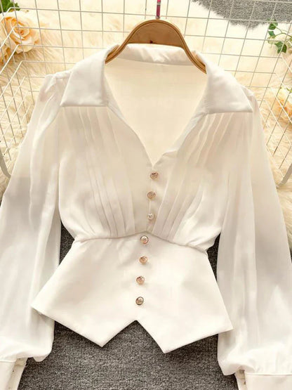 Bluzka koszulowa z długim rękawem w stylu francuskim