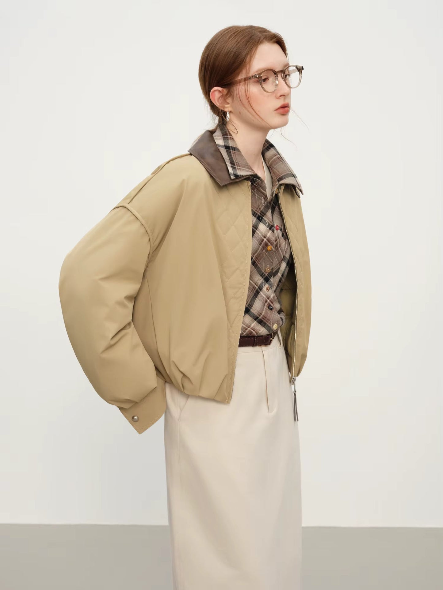 Ekose Panelli Kısa Mont