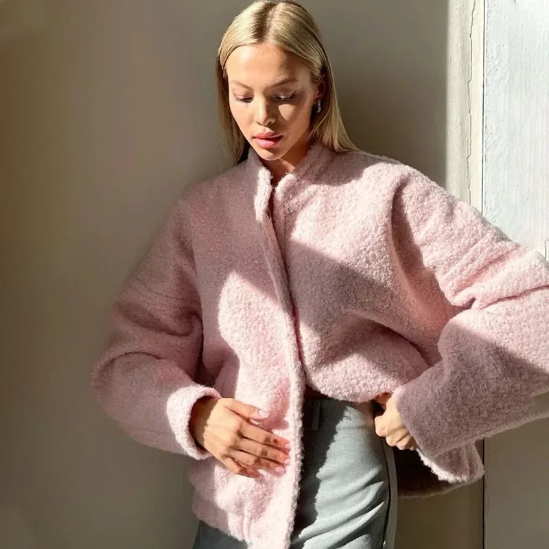 Viveka Oversize Pembe Peluş Mont