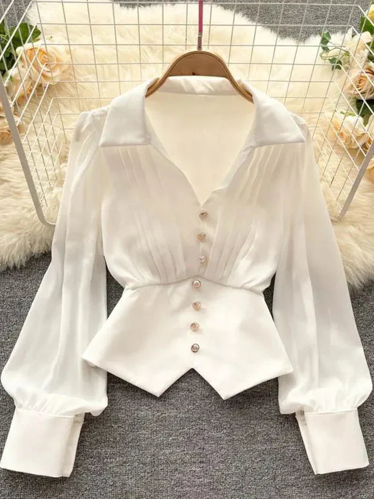 Bluzka koszulowa z długim rękawem w stylu francuskim