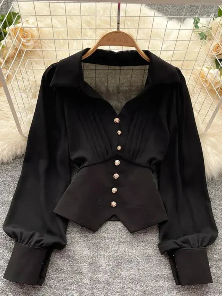 Bluzka koszulowa z długim rękawem w stylu francuskim