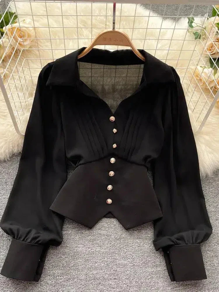 Bluzka koszulowa z długim rękawem w stylu francuskim