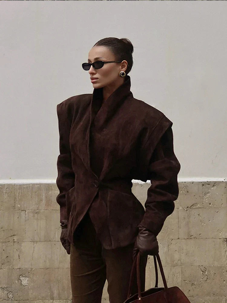 Dwurzędowa kurtka sezonowa z efektem zamszu 