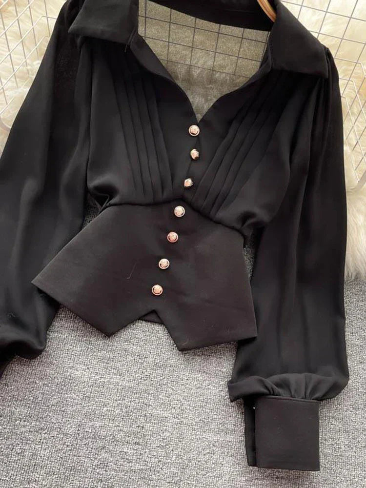 Bluzka koszulowa z długim rękawem w stylu francuskim