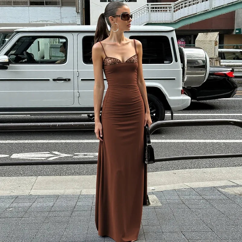 Solstice Maxi Elbise - Kahverengi