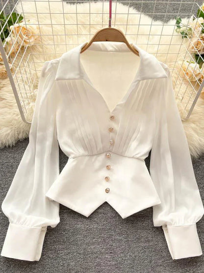 Bluzka koszulowa z długim rękawem w stylu francuskim