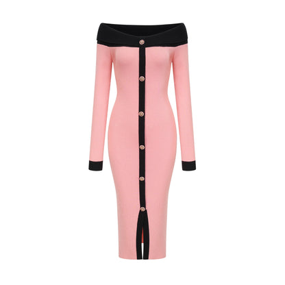 Carine Pembe Midi Örgü Elbise