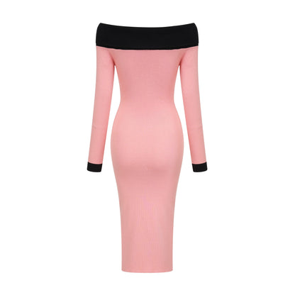 Carine Pembe Midi Örgü Elbise