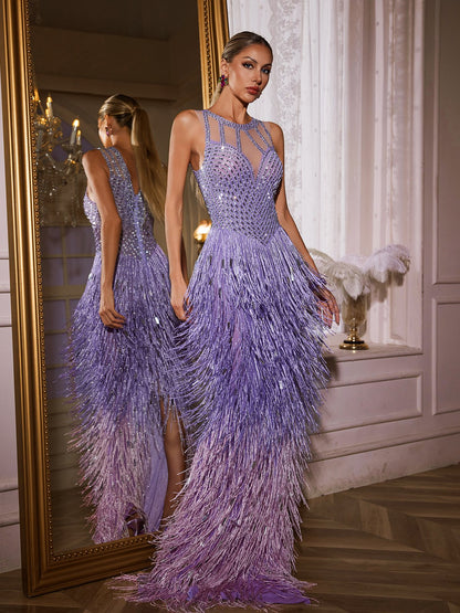 Saelyvira Fringe Rhinestone Maxi Elbise