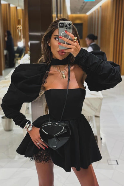 Bertha Puf Kol Mini Elbise Takım