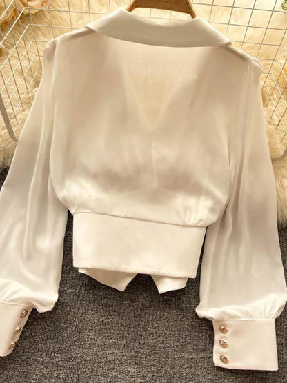 Bluzka koszulowa z długim rękawem w stylu francuskim