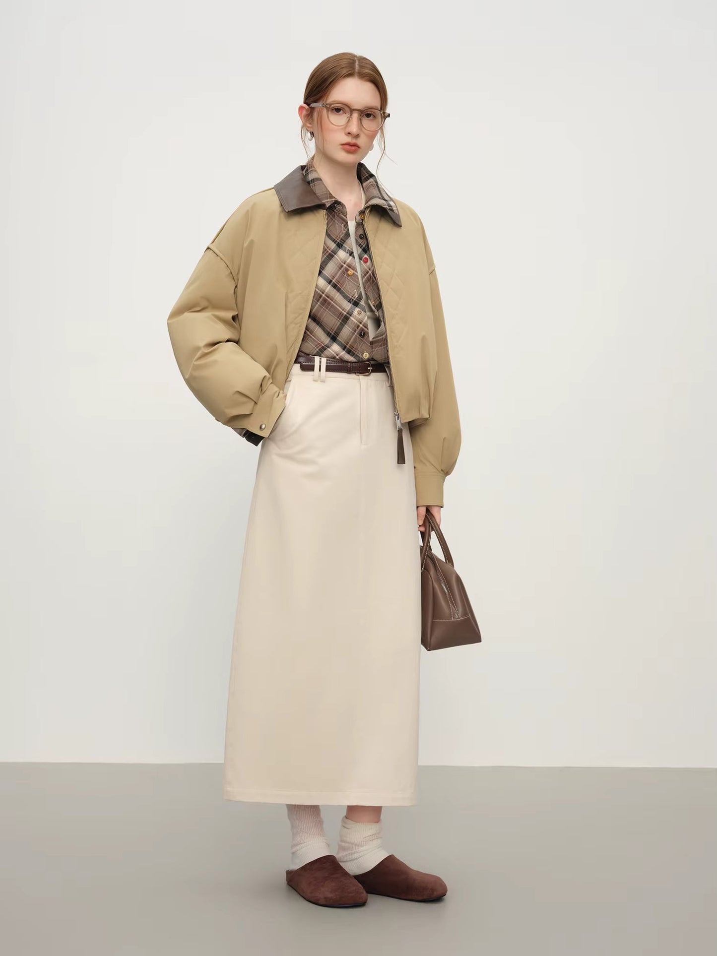 Ekose Panelli Kısa Mont