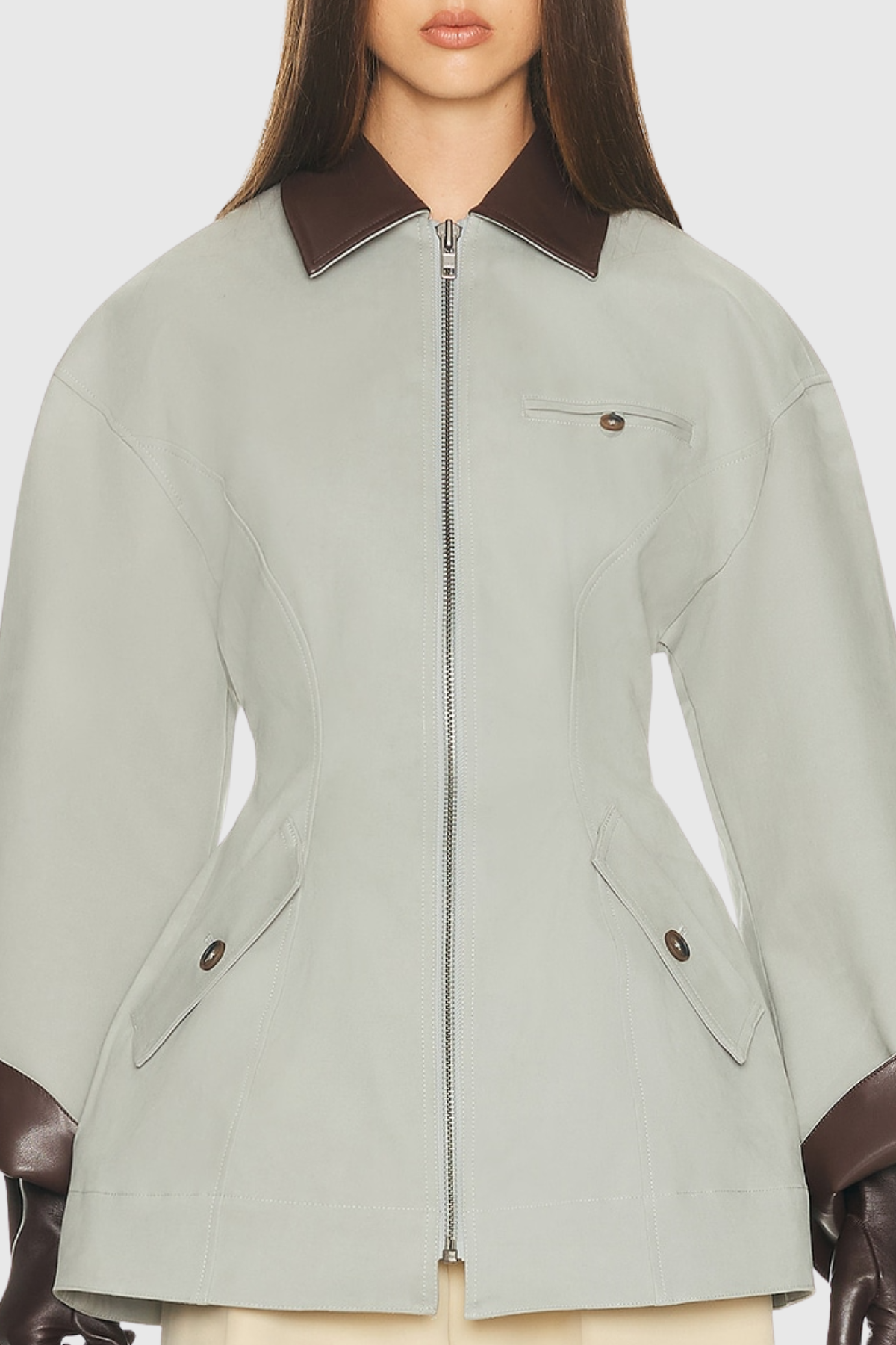 Shina Patchwork Yaka Dar Kesim Bomber Ceket