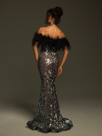 Miloni Uzun Kollu Rhinestone Bandaj Maxi Elbise