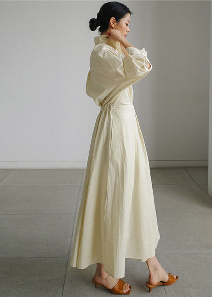 Długa bawełniana sukienka z kołnierzykiem Piotrusia Pana i kieszeniami 