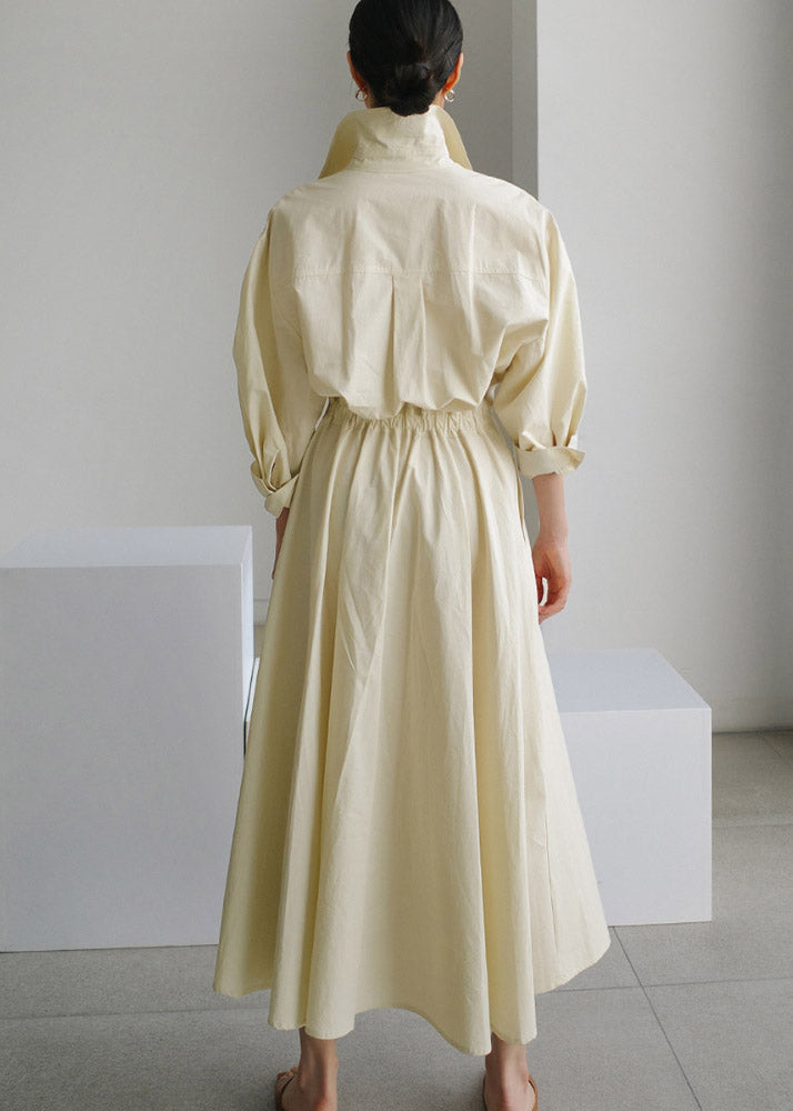 Długa bawełniana sukienka z kołnierzykiem Piotrusia Pana i kieszeniami 