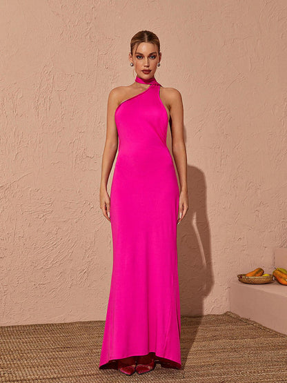 Toula Sırtı Açık Pembe Maxi Elbise