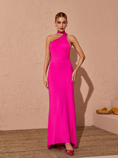 Toula Sırtı Açık Pembe Maxi Elbise