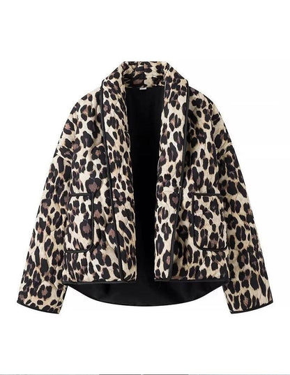 Leopar Desenli Kapitone Ceket